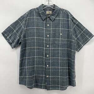 Weatherproof Vintage Linen Blend Plaid Shirt Button Up Short Sleeve Men’s Large